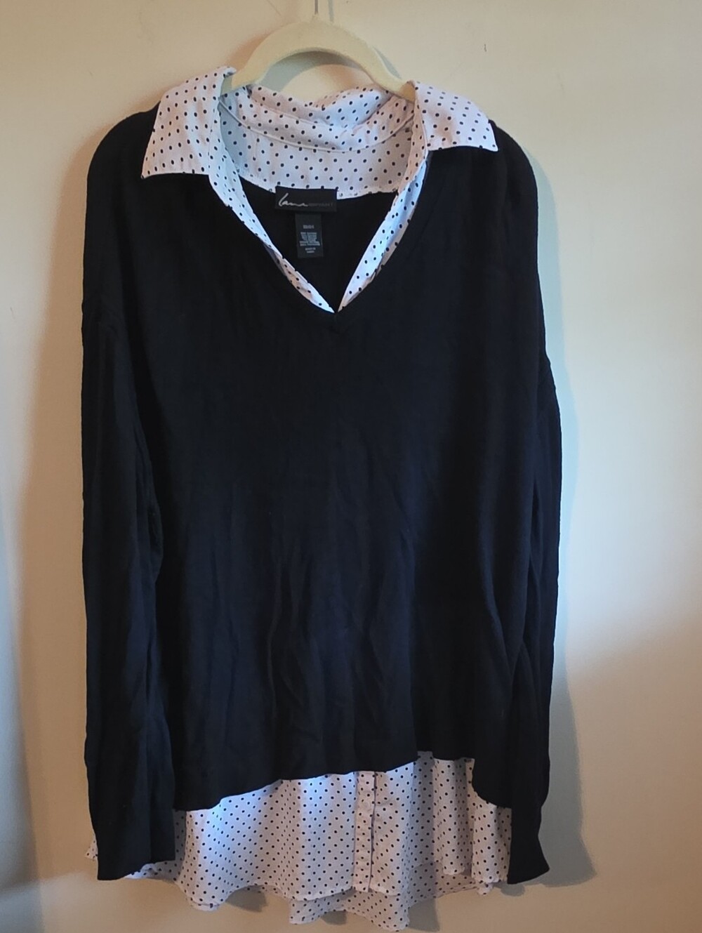 Lane Bryant Polka Dot Layered Look Tunic Black & White Size 22/24